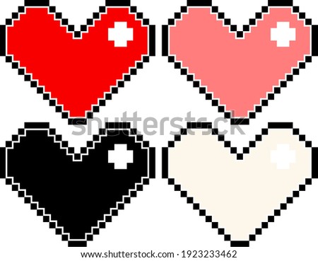 Set of different colour of pixel hearts illustration