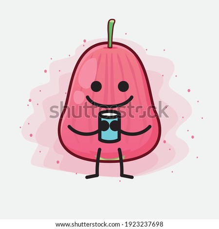 Vector Illustration of Java Apple Fruit Character with cute face, simple hands and leg line art on Isolated Background. Flat cartoon doodle style.