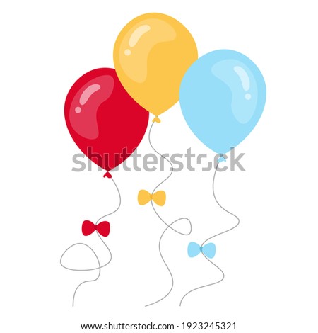 3 colorful balloons with bow vector set, flat design illustration 