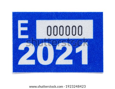 Blue Vehicle Registration Tag Sticker for License Plate Cut Out.