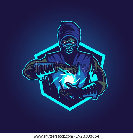 Ice Blue Ninja vector illustration symbol insignia
e-port style emblem. Royalty-Free Stock Photo #1923308864