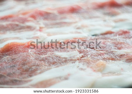 Freshness slided pork on white dish for grill or boil, stock photo