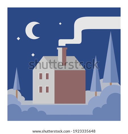 Modern house chimney illustration scenery in the hills background Vector Eps 10