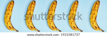 collage of photos of ripe yellow banana on a blue background