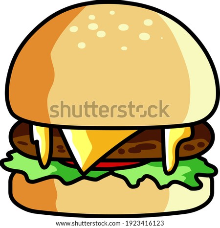 Modern Patty Cheese Burger clip art, colorful illustration of Delicious Hamburger