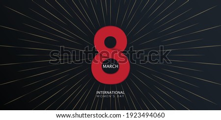 8 March International women's day greeting card - shining glitter gold ribbon in the shape of sign eight. Vector illustration