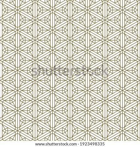 Japanese seamless Kumiko pattern in golden with .Thin lines.
