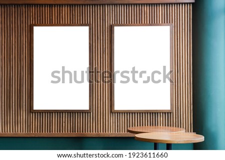 Mockup image of Blank billboard white screen posters for advertising, Blank photo frames display in coffee shop for your design Royalty-Free Stock Photo #1923611660
