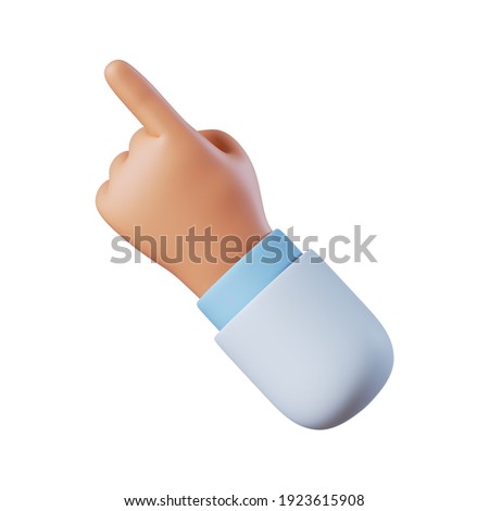 3d render. Doctor recommendation icon. Cartoon hand with finger pointing up left corner. Digital illustration. Clip art isolated on white background