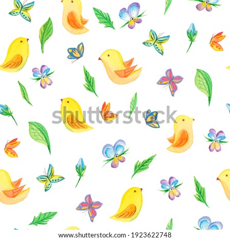 seamless spring and easter patterns for textile decoration, easter and items, print. watercolor ornaments of flowers, butterflies and birds. Cute patterns for baby textiles and wallpapers