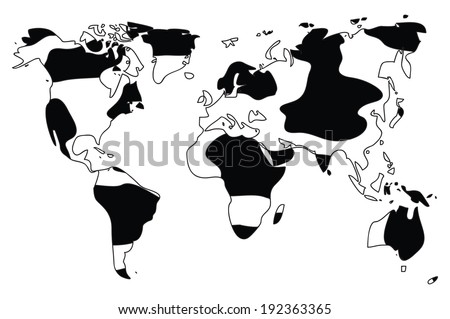 World map in animal print design, black and white, vector illustration