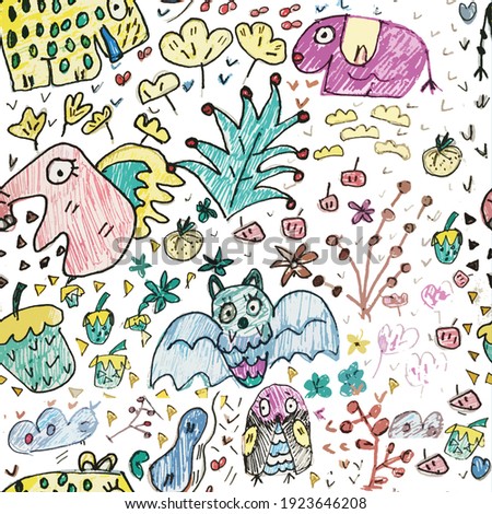 Seamless watercolor childish pattern with funny animals. Creative scandinavian kids texture for fabric, wrapping, textile, wallpaper, apparel. Atrs illustration background in yellow and blue.