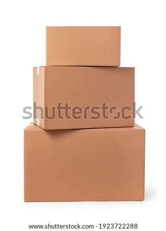 Cardboard boxes stack on white background Royalty-Free Stock Photo #1923722288