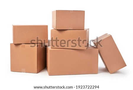 Cardboard boxes on white background Royalty-Free Stock Photo #1923722294