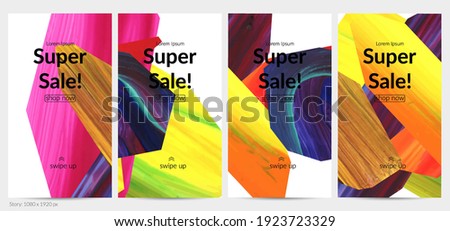 Abstract vector background with colorful bright acrylic textured shapes. Artistic social media post design template. Hand drawn collage art digital paint banner. Universal layout with brush stroke.
