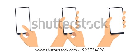 Hand holding smart phone. Flat design icon. Vector illustration