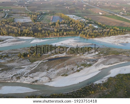 Drone view of italian river Piave 