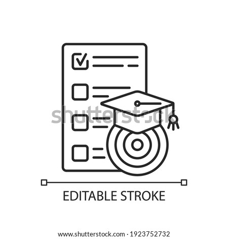 Workshop goals linear icon. Achievements of goals. Formation of a strategy subject prioritization. Thin line customizable illustration. Contour symbol. Vector isolated outline drawing. Editable stroke Royalty-Free Stock Photo #1923752732