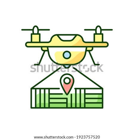 Drone mapping RGB color icon. Smart agriculture. Surveying engineering. Field intelligence. Farming robotics. Isolated vector illustration