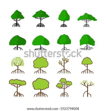 Flat vector mangrove trees set. Tree icons set in a modern Pictogram style and flat style.