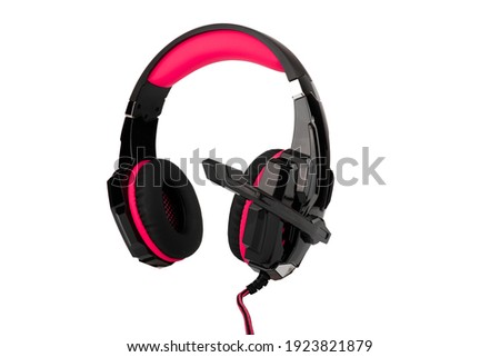 Professional headphones for gamers in red isolated white background