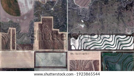 the farm,  United States, abstract photography of relief drawings in fields in the U.S.A. from the air, Genre: abstract expressionism, abstract expressionist photography, 
