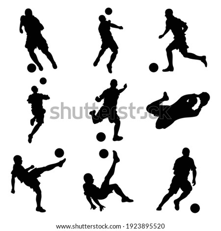 an editable vector illustration of soccer players silhouette as a set