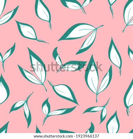 vector seamless pattern leaves with shadow on pink background. For fabrics, textiles, clothing, wallpaper, paper, backgrounds, flyers and invitations
