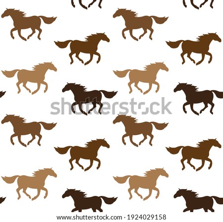 Vector seamless pattern of different color flat horse silhouette isolated on white background