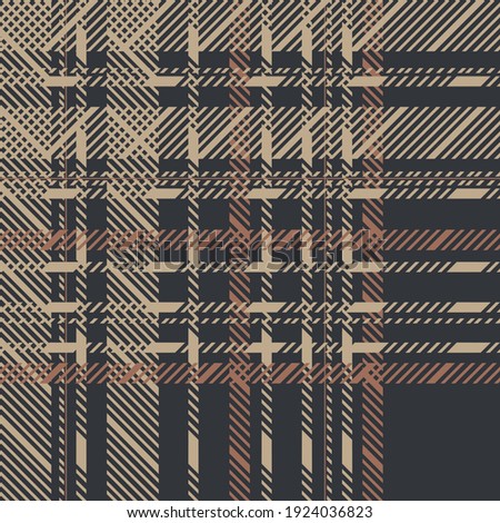 Traditional Plaid pattern striped dark rectangle in brown orange beige plaid background.