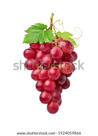Red grape cluster with green leaves isolated on white background. Royalty-Free Stock Photo #1924059866