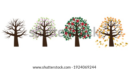Tree different seasons, great design for any purposes. Nature illustration. Realistic vector. Stock image. EPS 10.