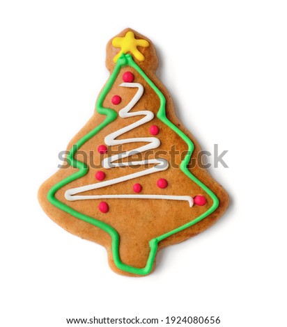 Decorated Christmas tree gingerbread and cookie isolated on white background.