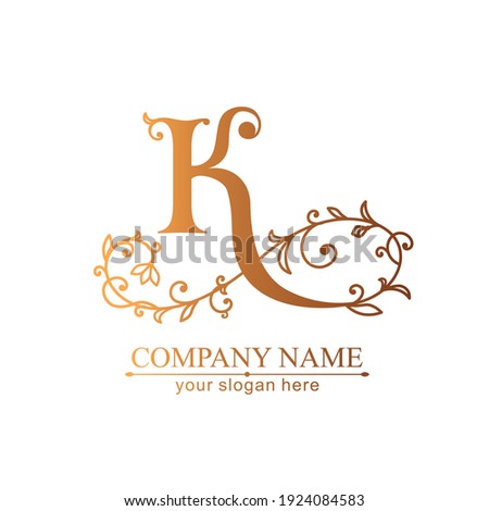Letter K logo template. Monnogram, delicate floral design. Personal logo. Vector design.