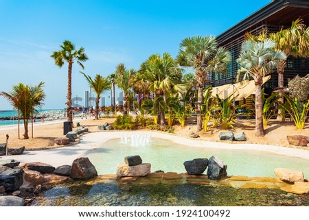 La Mer or Jumeira beach is a public beach in Dubai city in UAE Royalty-Free Stock Photo #1924100492
