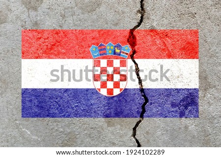 Vintage Croatia national flag icon pattern isolated on broken weathered cracked concrete wall, abstract Croatian politics economy society conflicts concept texture wallpaper