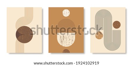Set of Abstract Modern Art Backgrounds with simple geometric shapes of lines and circles. Boho Vector Illustration in minimalist style and terra colors for poster, cover, banner, social media post Royalty-Free Stock Photo #1924102919