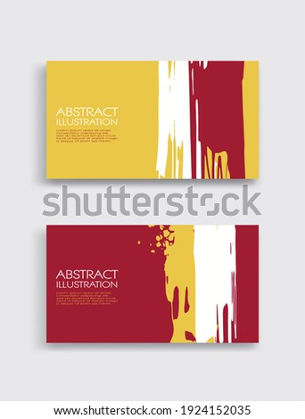 Red white yellow ink brush stroke card on white background. Japanese style. Vector illustration of grunge stains