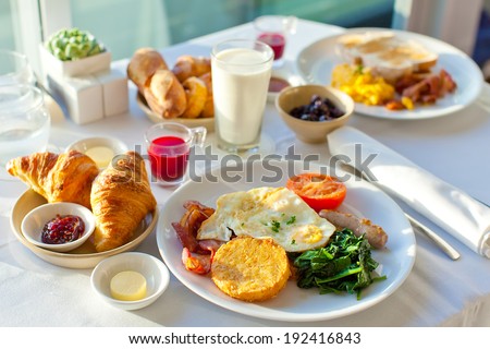delicious breakfast for two at the luxury hotel Royalty-Free Stock Photo #192416843