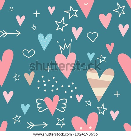 Seamless pattern for wedding or Valentines day design with hearts. Vector illustration for packaging. Pattern is cut, no clipping mask.