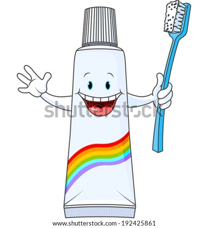 Cartoon Toothpaste Character holding toothbrush