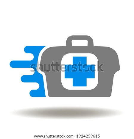 Medical first aid kit vector icon. Fast moving emergency medicine help symbol.