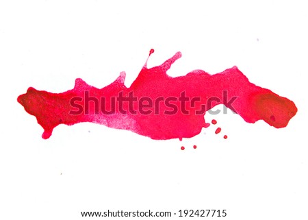 Abstract art red watercolor splash, watercolor drop to paper texture on over white background