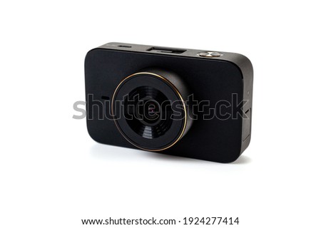 The DVR is car, it is equipped with a reliable mount and can be easily installed in a place convenient for the driver on the front glass. Picture taken on a white background.