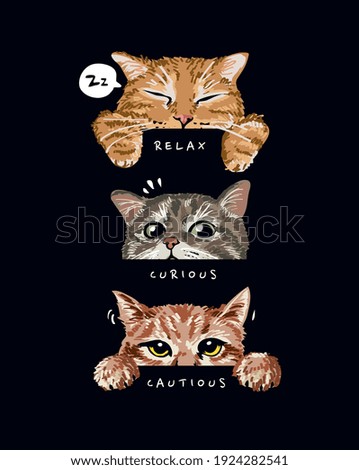 cute cats mood illustration on black background