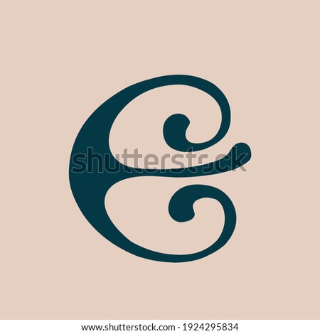 Letter E logo.Decorative creative typographic icon isolated on light background.Symbol icon for beauty, spa, cosmetics, elegant, luxury brand.Alphabet initial.Swirl element.Ornate character shape.