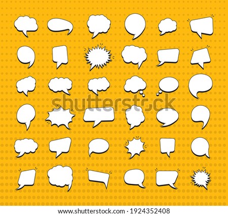 Set of stickers of speech bubbles for comics. Empty comic speech bubbles. Speak bubble text, chatting box, message box, outline cartoon.