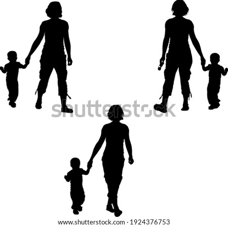 Mother And Kid Hold Hands Silhouette
