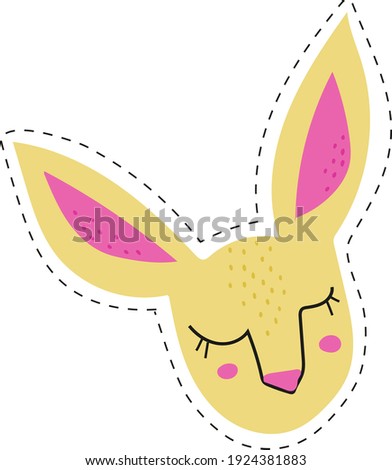Single design element. Bunny, hare, rabbit. Scandinavian. For children. Cartoon style. Flat, Doodle. Clip art. Stripes, stickers. Easter. Isolated on a white background.