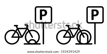 Bicycle parking space zone or bike rack. Sport cyclist banner. Cycling icon. Flat vector bike to parking stand area sign.  